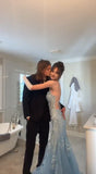 Vintage Shiny Blue Sequin Prom Dress Mermaid Evening Dress Long Formal Dress HZ1024