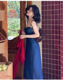 Simple Fashion Red Cardigan & Spaghetti Strap Denim Dress HZ1024