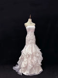 Elegant Light Pink Strapless Chiffon Sweet 16 Quinceanera Mermaid Evening Dress Ball Gown HZ1024