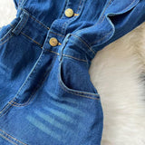Vintage French Audrey Hepburn Waisted Design Denim Dress HZ1024