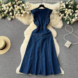 Vintage French Audrey Hepburn Waisted Design Denim Dress HZ1024