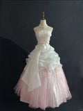 Vintage Pink Strapless Chiffon Sweet 16 Quinceanera A-Line Ruffles Evening Dress Ball Gown HZ1024