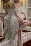 Vintage Shiny Off-the-shoulder Long Prom Dress Sheath High Slit Formal Dress HZ1024