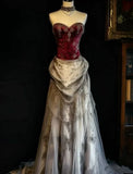 Vintage Applique Sweetheart Design Elegant A-Line Satin Tulle Evening Dress Prom Dress HZ1024