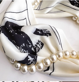 Vintage Floral Design Magnetic Buckle Pearl Soft Silk Scarf HZ1024