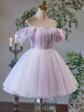 Vintage Light Purple Design A-line Off-the-shoulder Homecoming Dress HZ1024