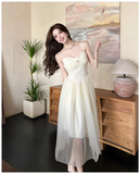 Simple Fashion Mesh Dress Design A-line Long High-waisted Spaghetti Strap Dress HZ1024