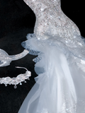 Elegant Sweetheart Lace Tulle Beaded Applique Design Gorgeous Mermaid Floor-length Wedding Dress HZ1024
