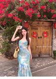 New Fashion Butterfly Design Short Sleeve Casual Spaghetti Strap Dress HZ1024