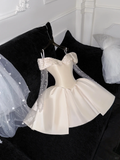 Elegant Ivory Off-the-shoulder Simple Design A-Line Satin Short Homecoming Dress Party Dress HZ1024