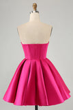 Charming Fuchsia Sweetheart Corset Beading Design A-line Strapless Homecoming Dress HZ1024