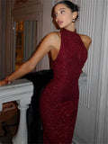 Burgundy Neck Strapless Sequined Skinny Mermaid Long Prom Dresses HZ1024