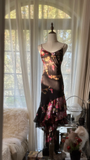 Vintage Black Spaghetti Strap Floral Design Romantic Chiffon Evening Dress Prom Dress HZ1024