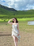 Fashion Irregular Ruffled Dress Hem Design A-line Sleeveless Spaghetti Strap Dress HZ1024