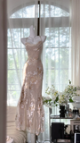 Elegant Mermaid Long Chiffon Spaghetti Strap Luxury Ball Gown Evening Dress Prom Dresses HZ1024