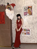 Women Simple Red Sexy Fashion Halter Dress HZ1024