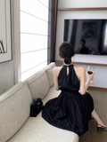 Simple Fashion Black Beading V-neck Design A-line Halter Homecoming Dress HZ1024