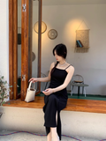 Elegant Fashion Black Sleeveless Spaghetti Strap Dress HZ1024