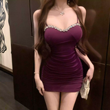 Vintage Purple Beading Velvet Design A-line Sweetheart Spaghetti Strap Homecoming Dress HZ1024