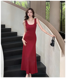 Simple Elegant Square Collar Design A-Line Sleeveless Strap Dress HZ1024