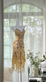 Vintage Sequin Appliques Spaghetti Strap A-line V-neck Irregular Hem Party Dresses Homecoming Dresses, HZ1024
