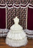 Gorgeous Lace Embroidery Beaded Sweet 16 Quinceanera Strapless A-Line Floor-length Tiered Prom Dress Evening Dress Ball Gown HZ1024