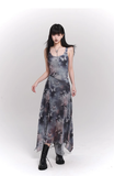Simple Fashion Butterfly Pattern Design Sense Spaghetti Strap Dress HZ1024