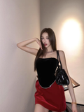 New Red & Black Patchwork Design A-line Strapless Party Dress Homecoming Dress HZ1024