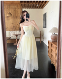 Simple Fashion Mesh Dress Design A-line Long High-waisted Spaghetti Strap Dress HZ1024