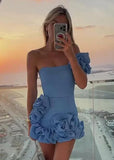 Vintage 3D Flowers Off-the-shoulder Design A-line Homecoming Dress HZ1024