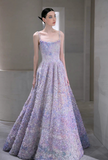 Special Purple A-Line Spaghetti Strap Long Prom Dresses HZ1024