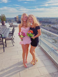 Cute Pink Spaghetti Strap Sheath Short Party Dress Cocktail Dress Homecoming Dress HZ1024