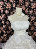 Beautiful Ivory Tulle Lace Strapless Appliques Sweet 16th Quinceanera A-Line Floor-length Tiered Evening Dress Prom Dress Ball Gown HZ1024