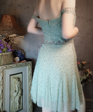 Vintage Light Green Off-the-shoulder Sparkling Beaded Design A-line Short Homecoming Dress HZ1024