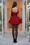 Vintage Burgundy Ruffled Hem Design A-line Party Dress Homecoming Dress HZ1024