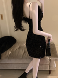 Vintage Black Sequin Bodycon Design A-line Spaghetti Strap Homecoming Dress HZ1024