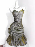 Vintage Green Spaghetti Strap Ruffled Hem Hem Short 16th Birthday Party Dress Homecoming Dress HZ1024