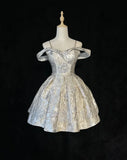 Vintage Silvery A-Line Homecoming Dress Spaghetti Strap Party Dress Short Cocktail Dress HZ1024