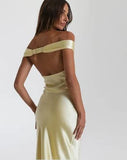 Enchanting Off-the-shoulder Satin Mermaid Floor-length Prom Dress Evening Dress HZ1024