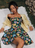 Vintage Floral Short A-Line Party Dress Cocktail Dress Homecoming Dress HZ1024