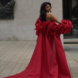 Gorgeous Burgundy Beaded Strapless Cape Design Sheath Long Prom Dress Evening Dress HZ1024