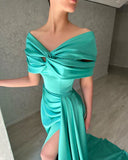 GLAMOROUS LONG OFF-THE-SHOULDER EVENING PARTY GOWNS LONG SLIT HZ1024