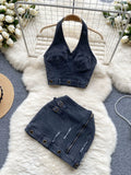 New Retro Design Halter Tank Top High Fanny Pack Hip Skirt HZ1024