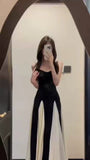 New Fashion Color Combination Design A-line Casual Sleeveless Spaghetti Strap Dress HZ1024