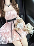 Simple Polka dot Pattern Design A-line Sleeveless Spaghetti Strap Tiered Dress HZ1024