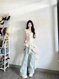 Fashion Irregular Ruffled Floral Design A-line Sleeveless Spaghetti Strap Dress HZ1024