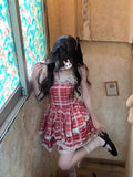 Simple Plaid Ruffled Hem Design A-line Sleeveless Spaghetti Strap Dress HZ1024