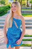 Vintage Blue Sequined Bodycon Design Short Homecoming Dress HZ1024