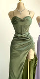 Charming Satin High Slit Sweetheart Mermaid Long Prom Dress Party Dress Evening Dress HZ1024