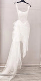 Vintage White Irregular Skirt Hem Sheath Tulle Prom Dress Party Dress Evening Dress HZ1024